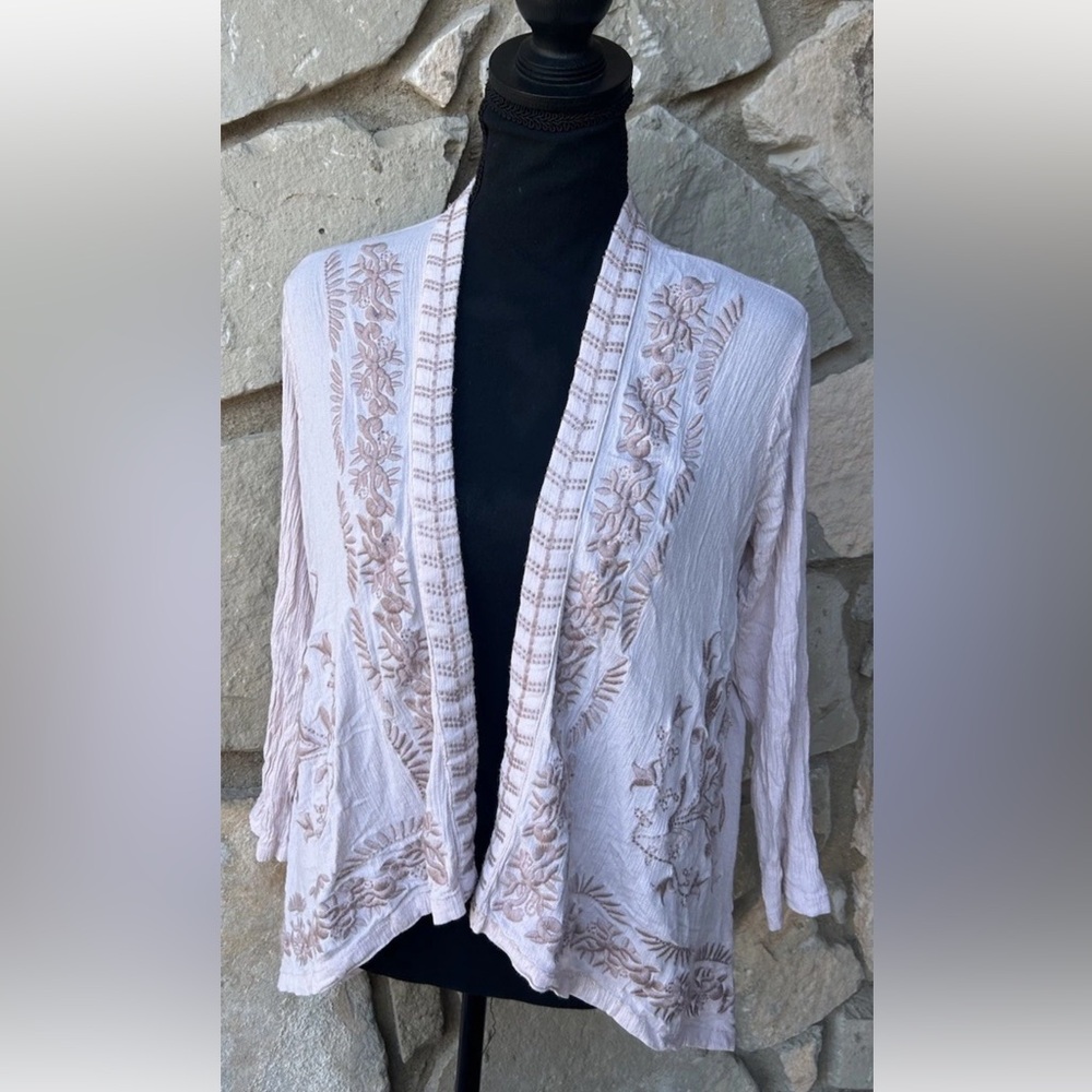 Sundance Embroidered‎ Kimono PXXS PXS Blush Pink Open Front Shark Bite Hem EC